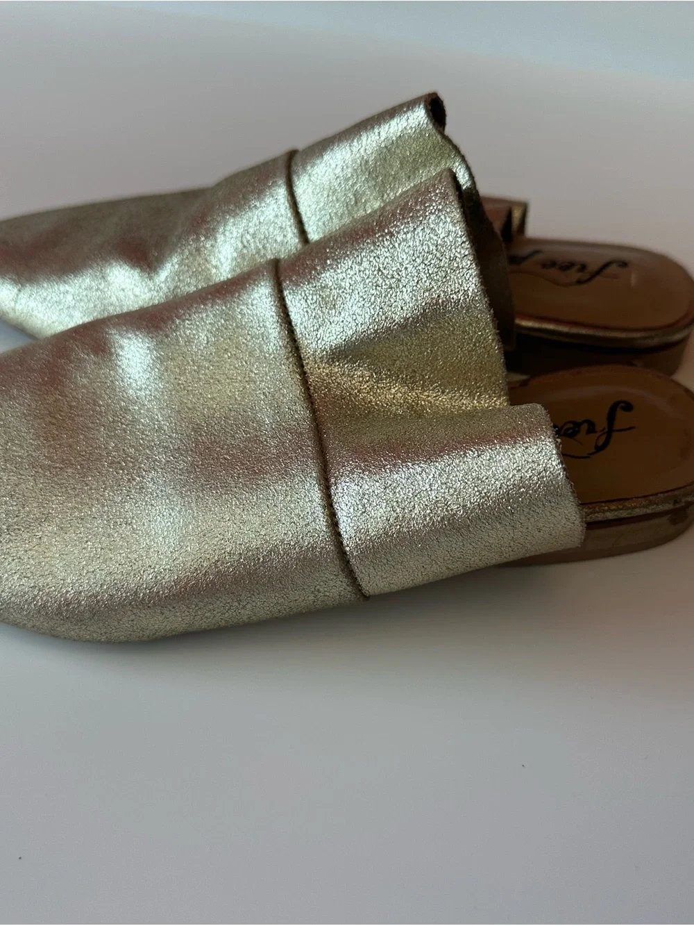 Free People Gold Metallic Ruffle Pointed Mules